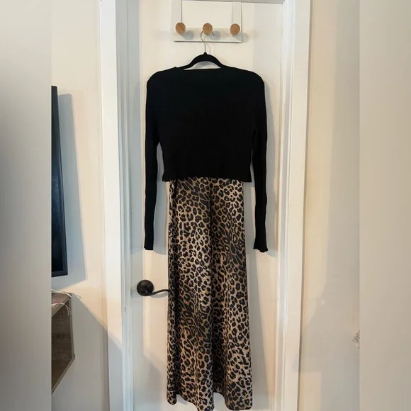 All Saints Hera Leopard Print 2-In-1 Midi Dress - Picture 4 of 14
